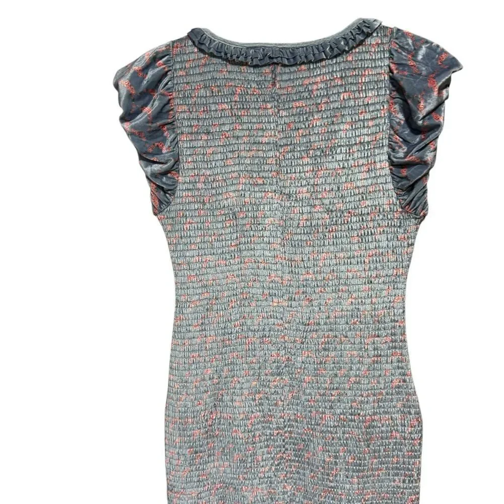 Revolve Free People Mckenna Velvet Midi Dress Smocked Slim Fitted Blue Combo - Picture 8 of 10